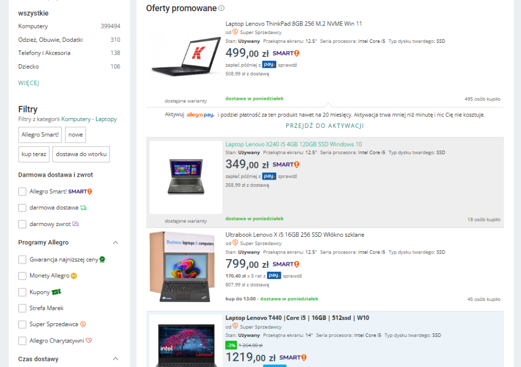 uzywane laptopy allegro